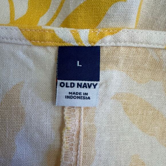 Old Navy Yellow Floral Linen Blend Mini Dress L Adjustable Straps Sundress - Picture 2 of 10